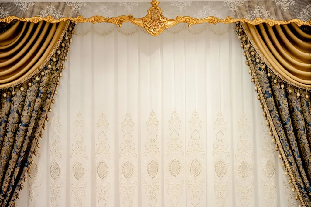 Heavyweight blackout curtains with decorative pelmet